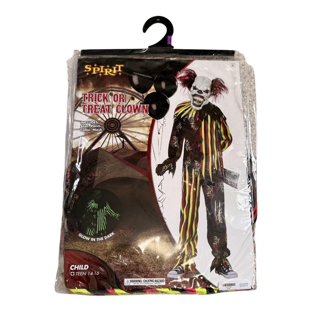 Spirit Halloween Trick or Treat Clown Costume Glow in Dark Child Teen XL 14-16